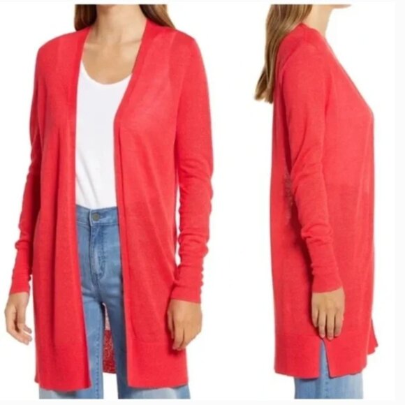 HALOGEN Red Side‎ Slit Long Linen Blend Cardigan XL - Picture 4 of 11